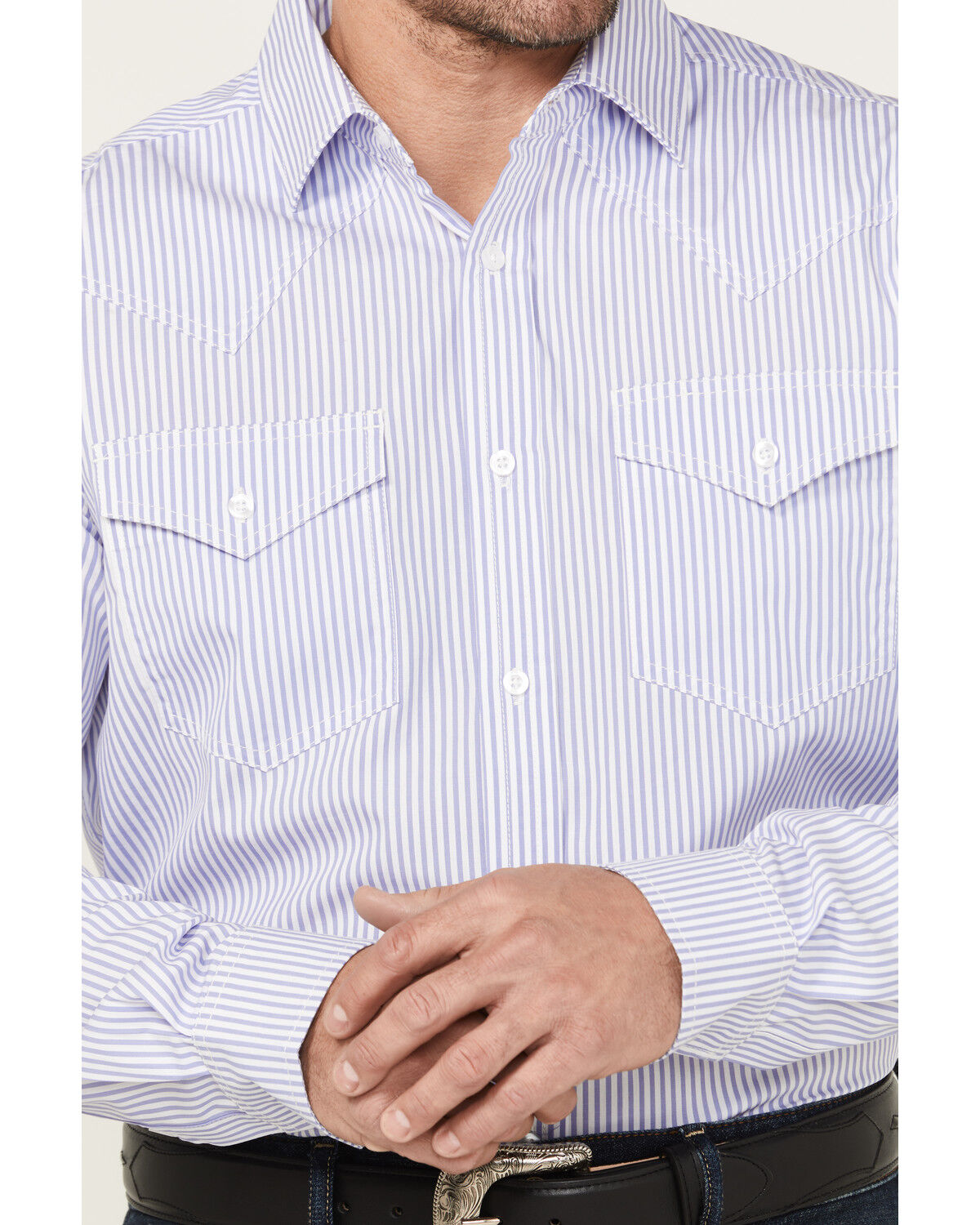 Image #3 - Cody James Black 1978® Men's Condor Striped Print Long Sleeve Button-Down Western Shirt, Light Blue, hi-res