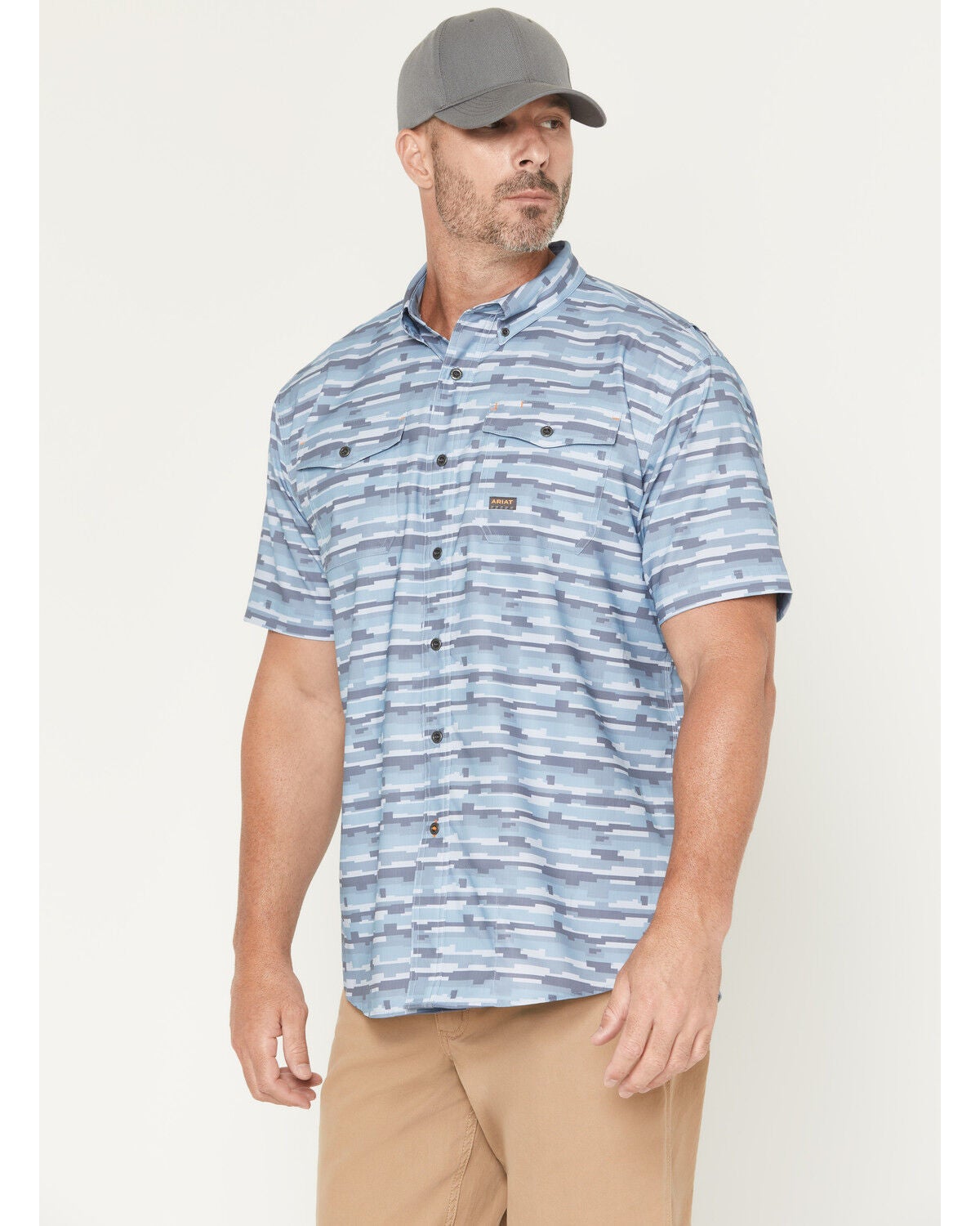 Image #2 - Ariat Men's Rebar Made Tough VentTEK Short Sleeve Button-Down Stretch Work Shirt, Blue, hi-res