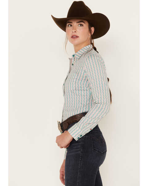 Image #2 - RANK 45® Women's Long Sleeve Button-Down Striped Poplin Western Riding Shirt, Ivory, hi-res
