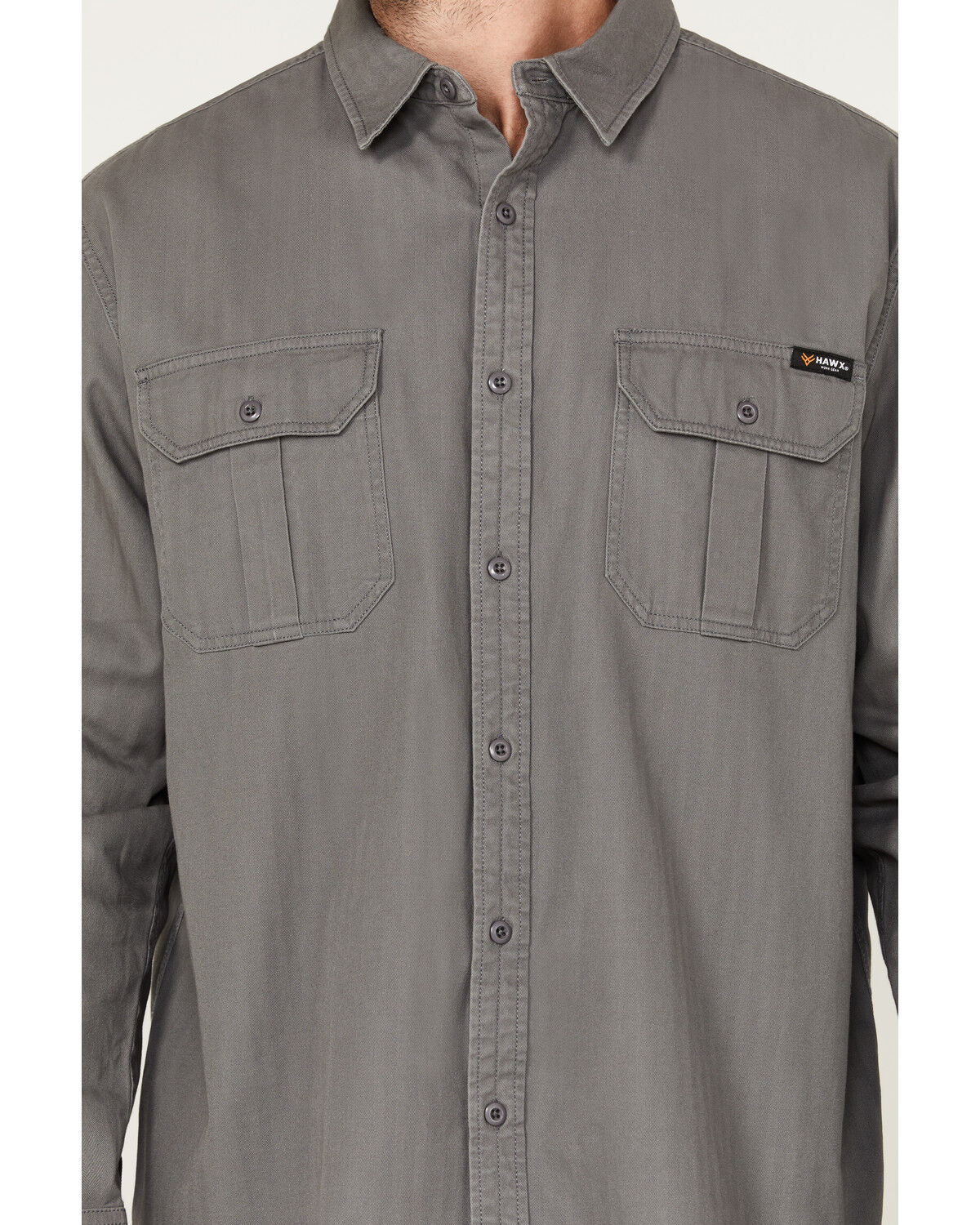 Image #3 - Hawx Men's Long Sleeve Button-Down Work Shirt, Medium Grey, hi-res