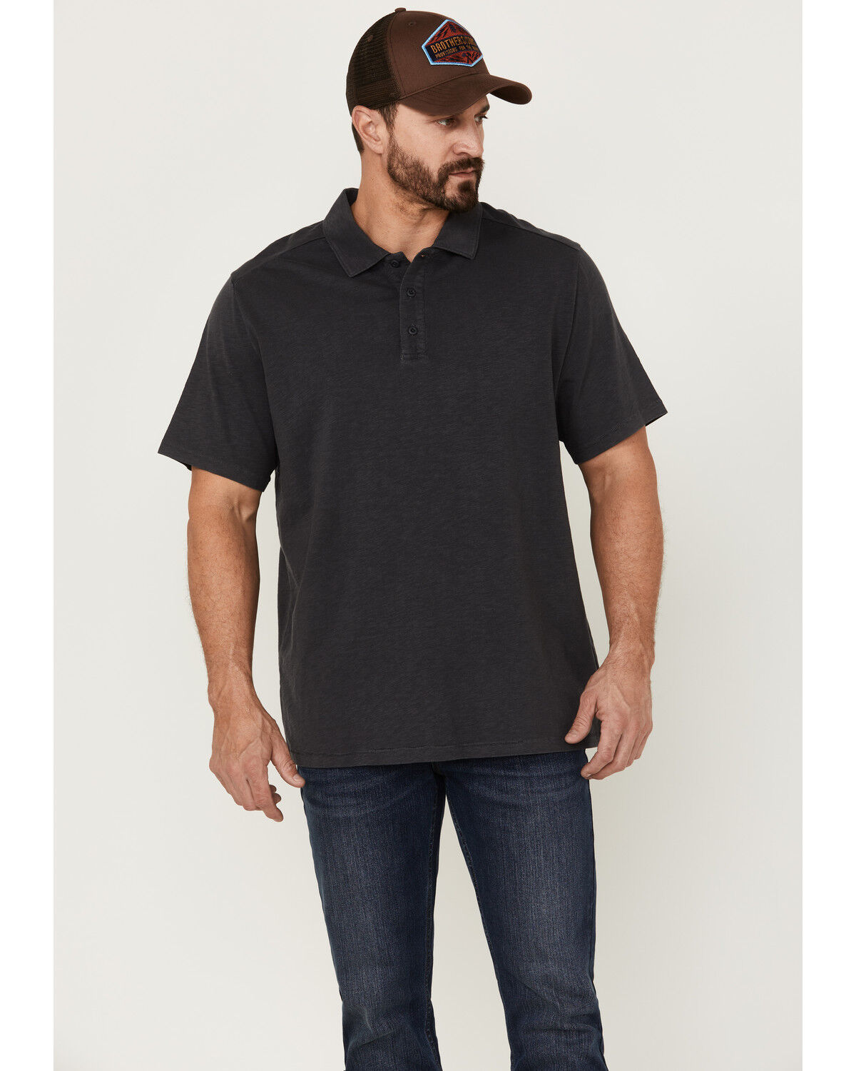 Image #1 - Brothers and Sons Men's Solid Slub Short Sleeve Polo Shirt, Charcoal, hi-res