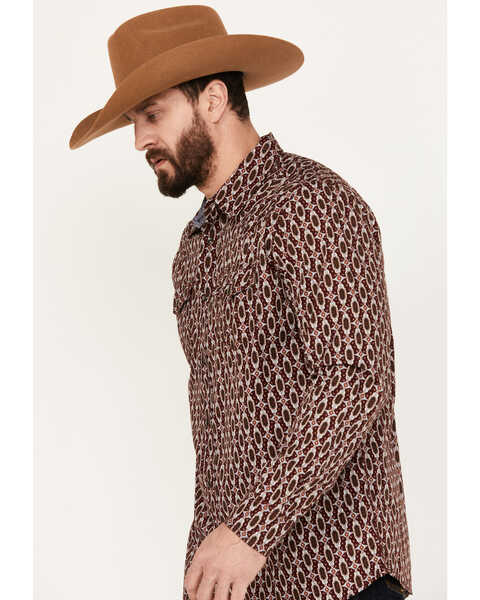 Image #2 - Moonshine Spirit Men's Gypsy Print Long Sleeve Western Snap Shirt, Burgundy, hi-res