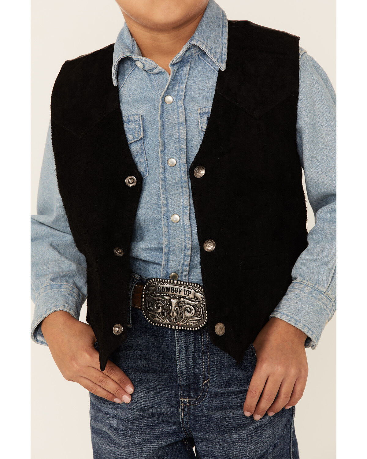 Image #2 - Scully Boys' Boar Suede Vest, Black, hi-res