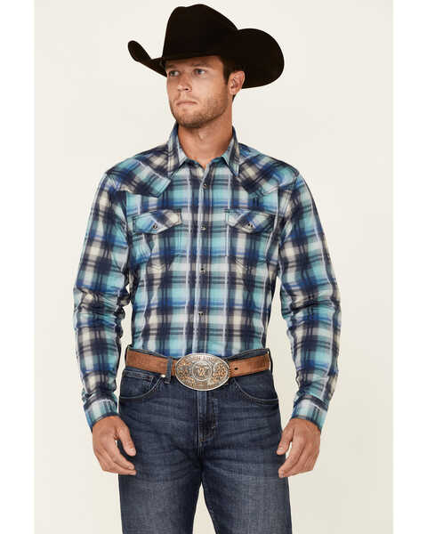 Image #1 - Cody James Men's Mission Large Plaid Long Sleeve Snap Western Shirt - Big & Tall, Blue, hi-res