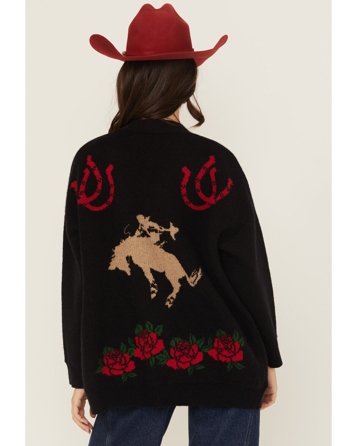 Image #4 - Rodeo Quincy Women's Horse Rose Cardigan, Black, hi-res