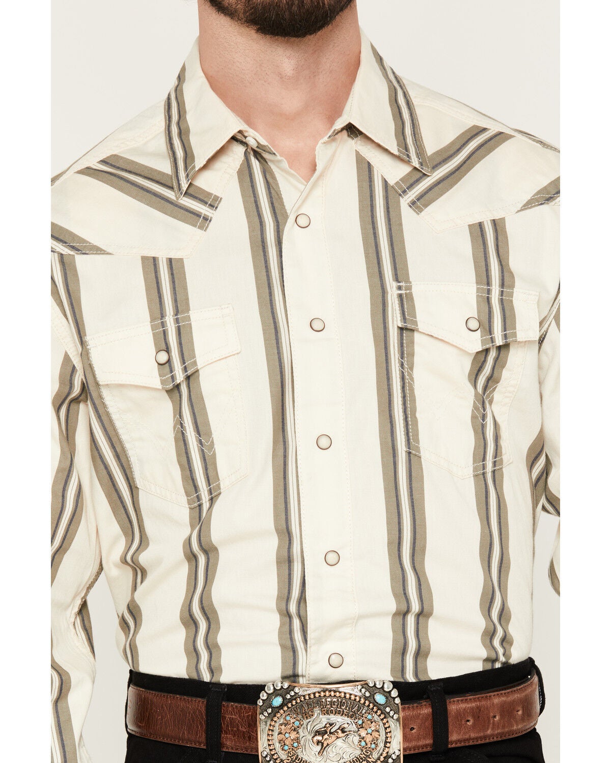 Image #3 - Wrangler Retro Men's Premium Striped Long Sleeve Snap Western Shirt - Tall, Cream, hi-res