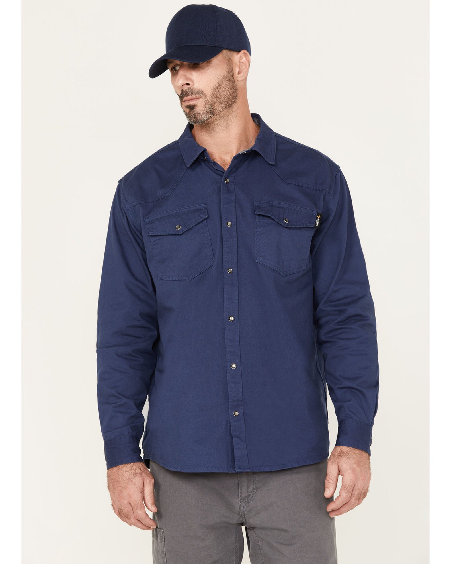 Image #2 - Hawx Men's Twill Western Snap Work Shirt, Dark Blue, hi-res