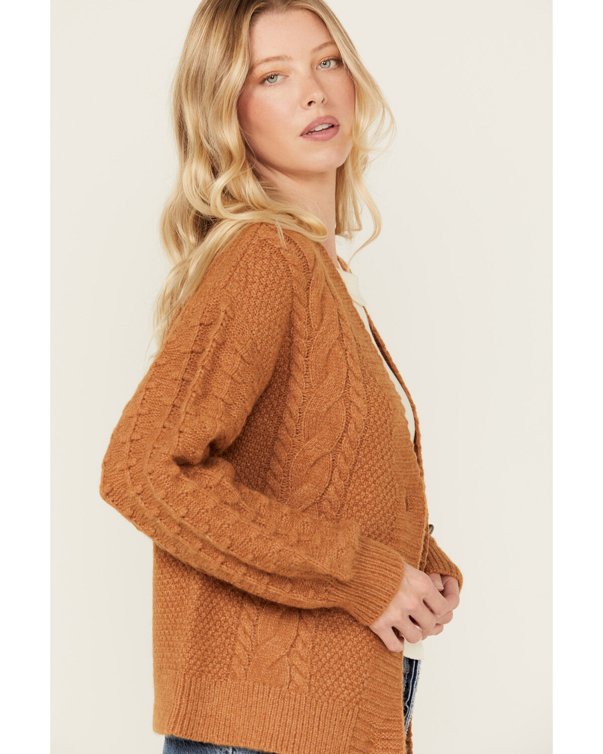 Image #3 - Cotton & Rye Women's Cactus Button Cardigan, Gold, hi-res
