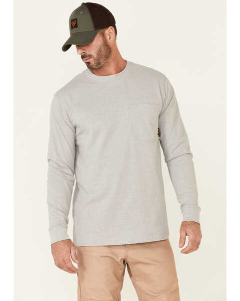 Hawx Men's Solid Light Gray Forge Long Sleeve Work Pocket T-Shirt , Light Grey, hi-res
