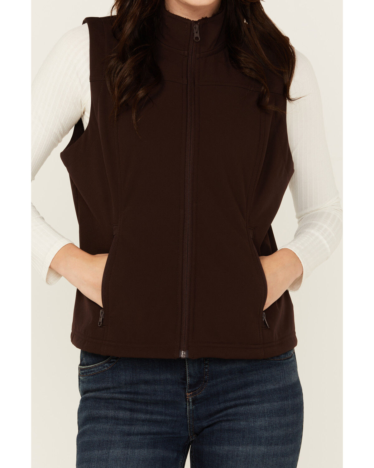 Image #3 - Shyanne Women's Solid Softshell Vest, Chocolate, hi-res