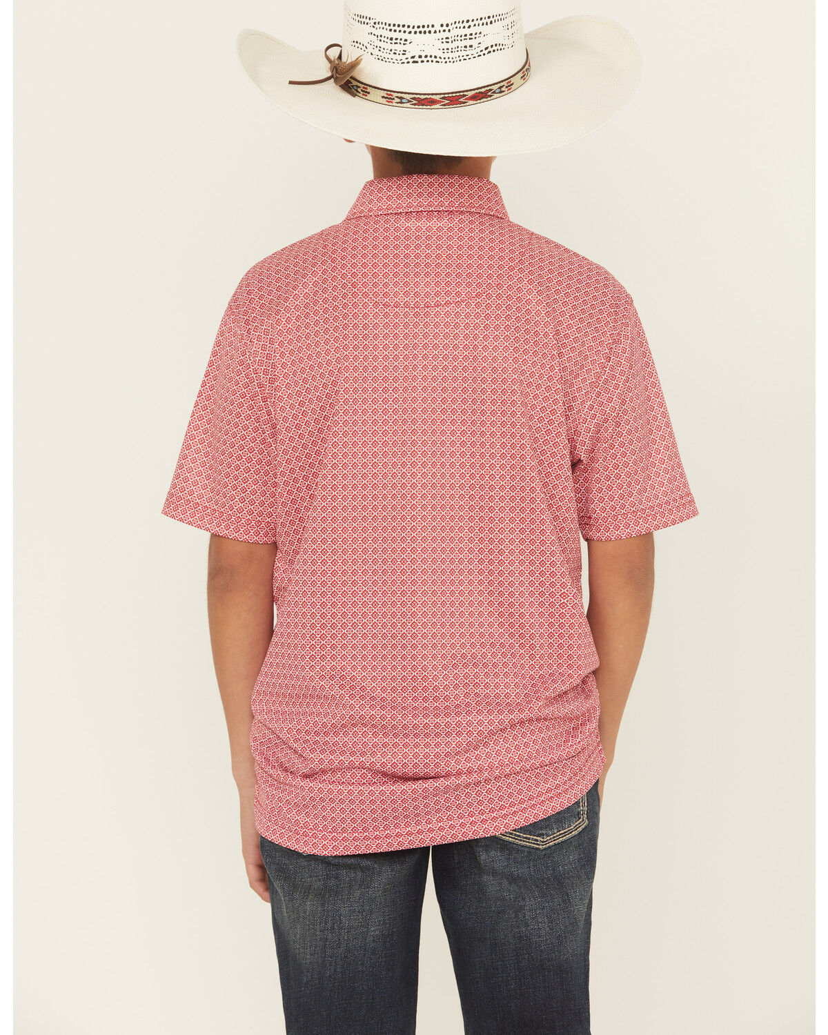 Image #4 - Ariat Boys' Geo Print Short Sleeve Button-Down Polo, Red, hi-res