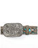 Image #2 - Shyanne Women's Tooled Cross Leather Belt, Chocolate/turquoise, hi-res