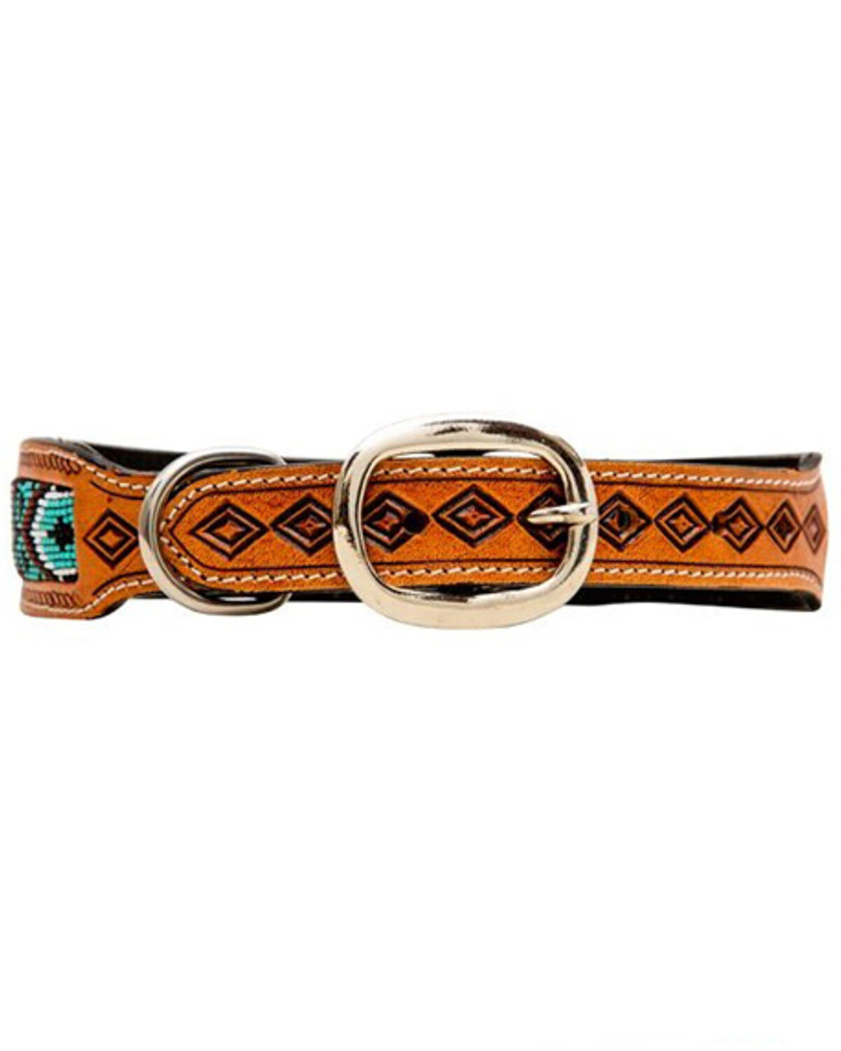 Image #2 - Myra Bag Whizter Hand-Tooled Beaded Dog Collar, Brown, hi-res