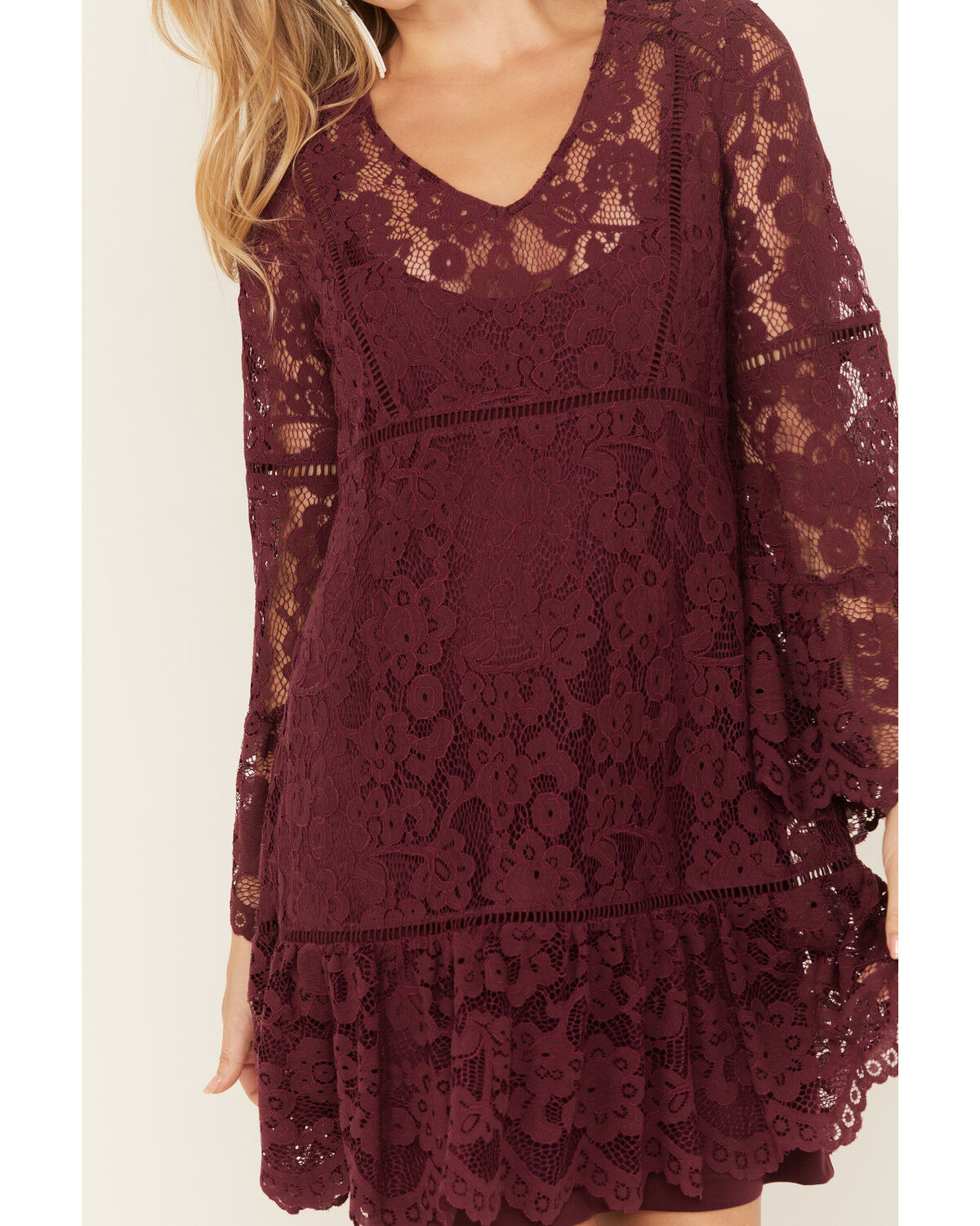 Image #3 - Scully Women's Lace Crochet Bell Sleeve Dress, , hi-res
