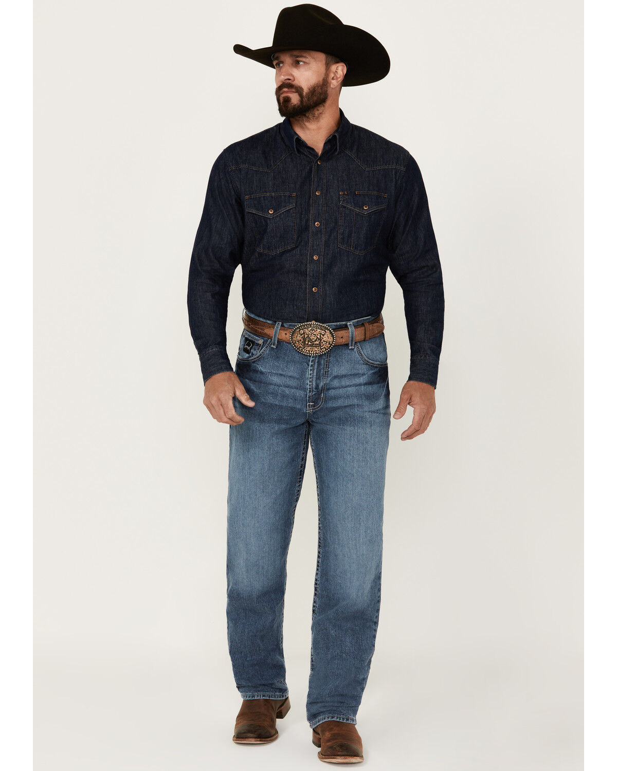 Image #1 - Cinch Men's Black Label 2.0 Medium Wash Loose Fit Tapered Denim Jeans, Indigo, hi-res