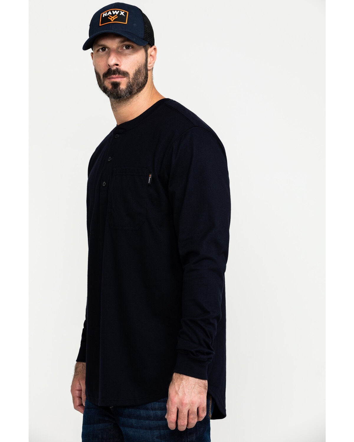 Image #3 - Hawx Men's FR Pocket Henley Long Sleeve Work Shirt - Tall, Navy, hi-res