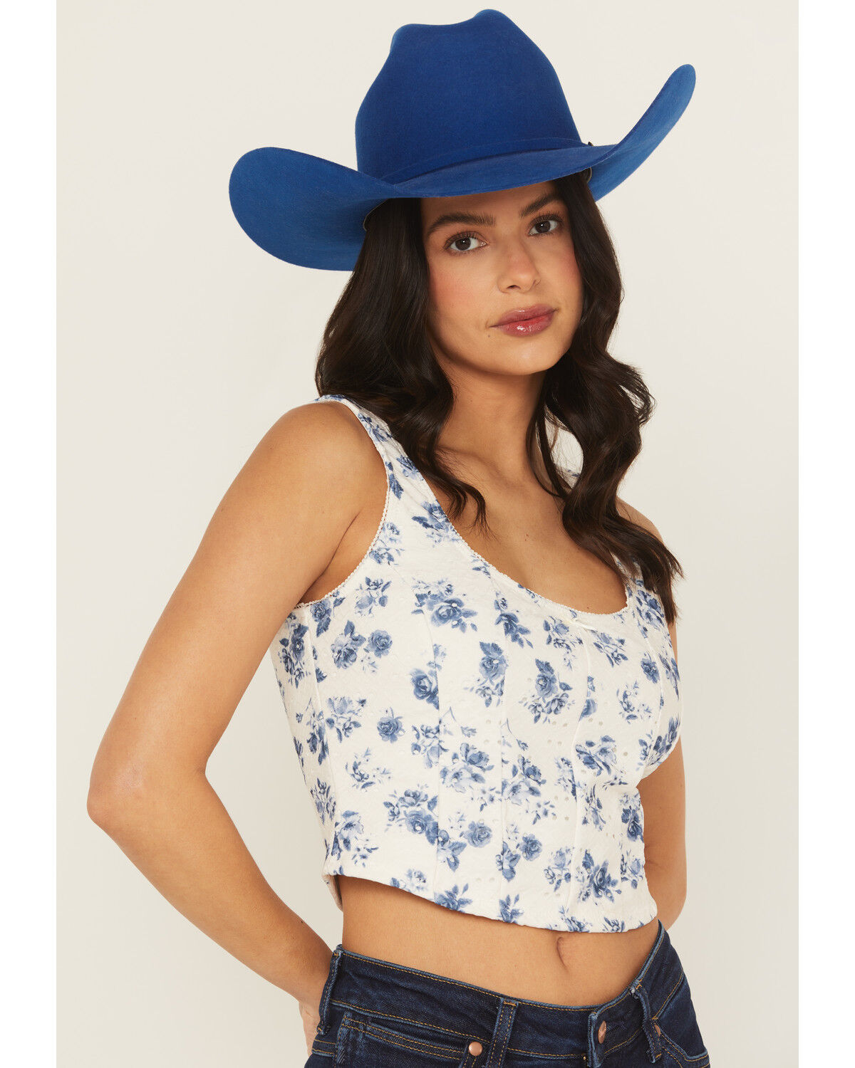 Image #1 - Shyanne Women's Floral Print Corset Top, White, hi-res