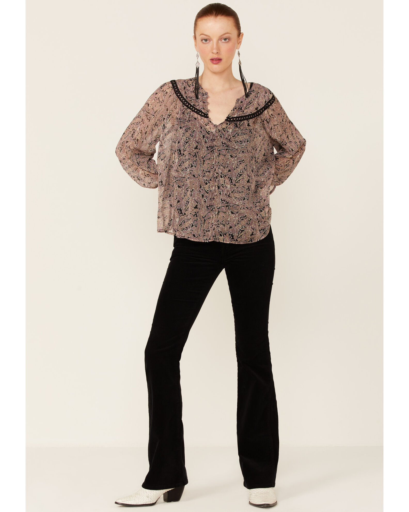 Image #4 - Lovestitch Women's Black Orchid Long Sleeve Lace Trim Peasant Blouse, Lavender, hi-res