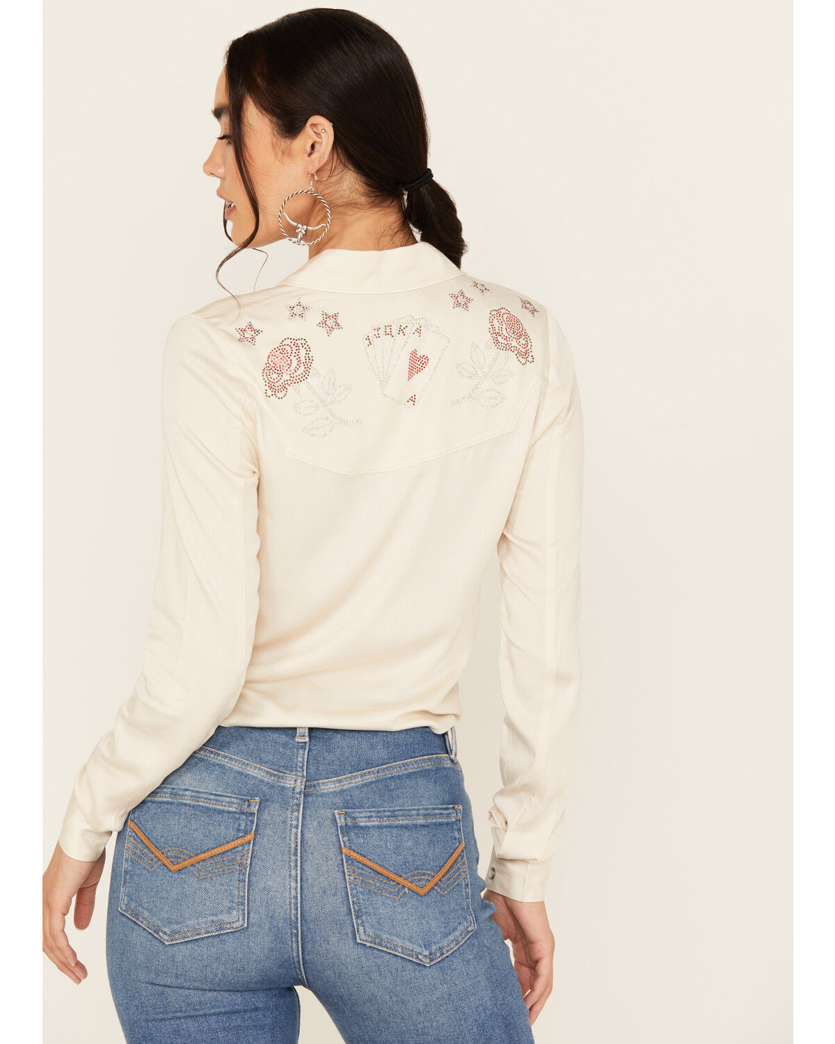 Image #4 - Idyllwind Women's Jessamin Embellished Long Sleeve Tie-Front Snap Western Shirt, Ivory, hi-res