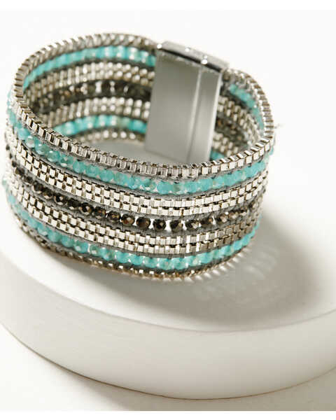 Shyanne Women's Magnetic Beaded Layer Bracelet , Silver, hi-res