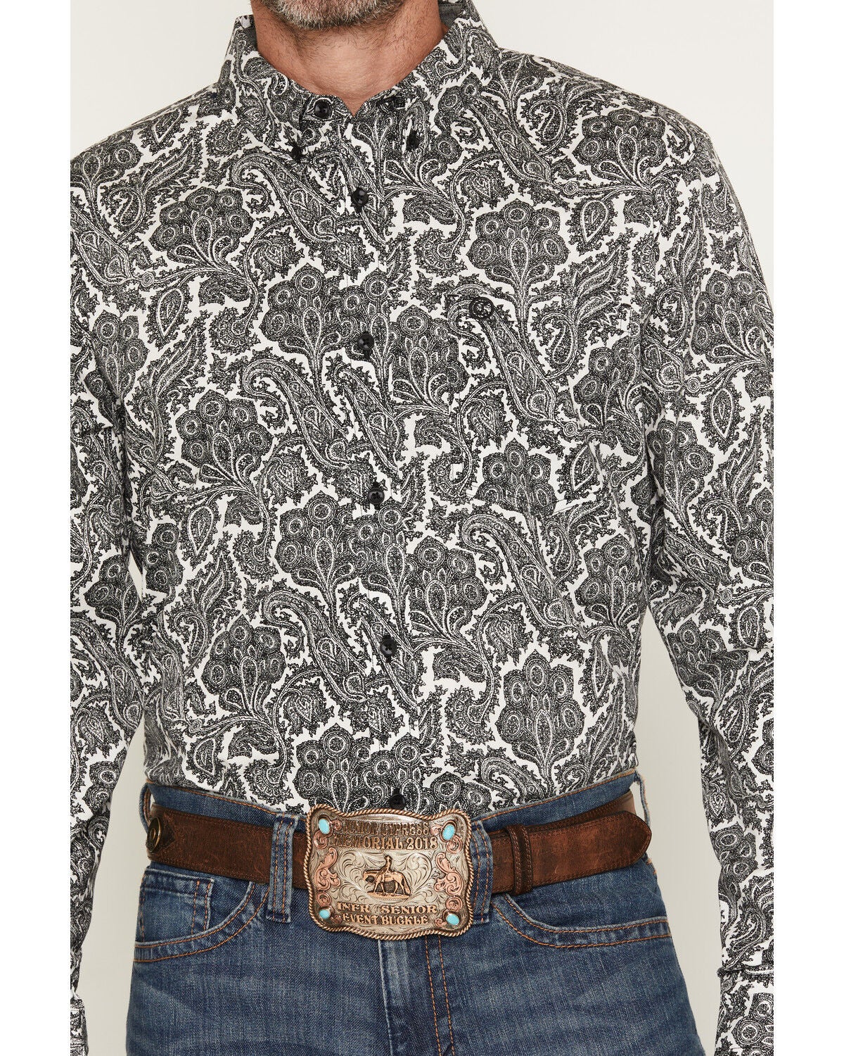 Image #3 - Cody James Men's Botanical Paisley Print Long Sleeve Button-Down Stretch Western Shirt - Big, Black, hi-res