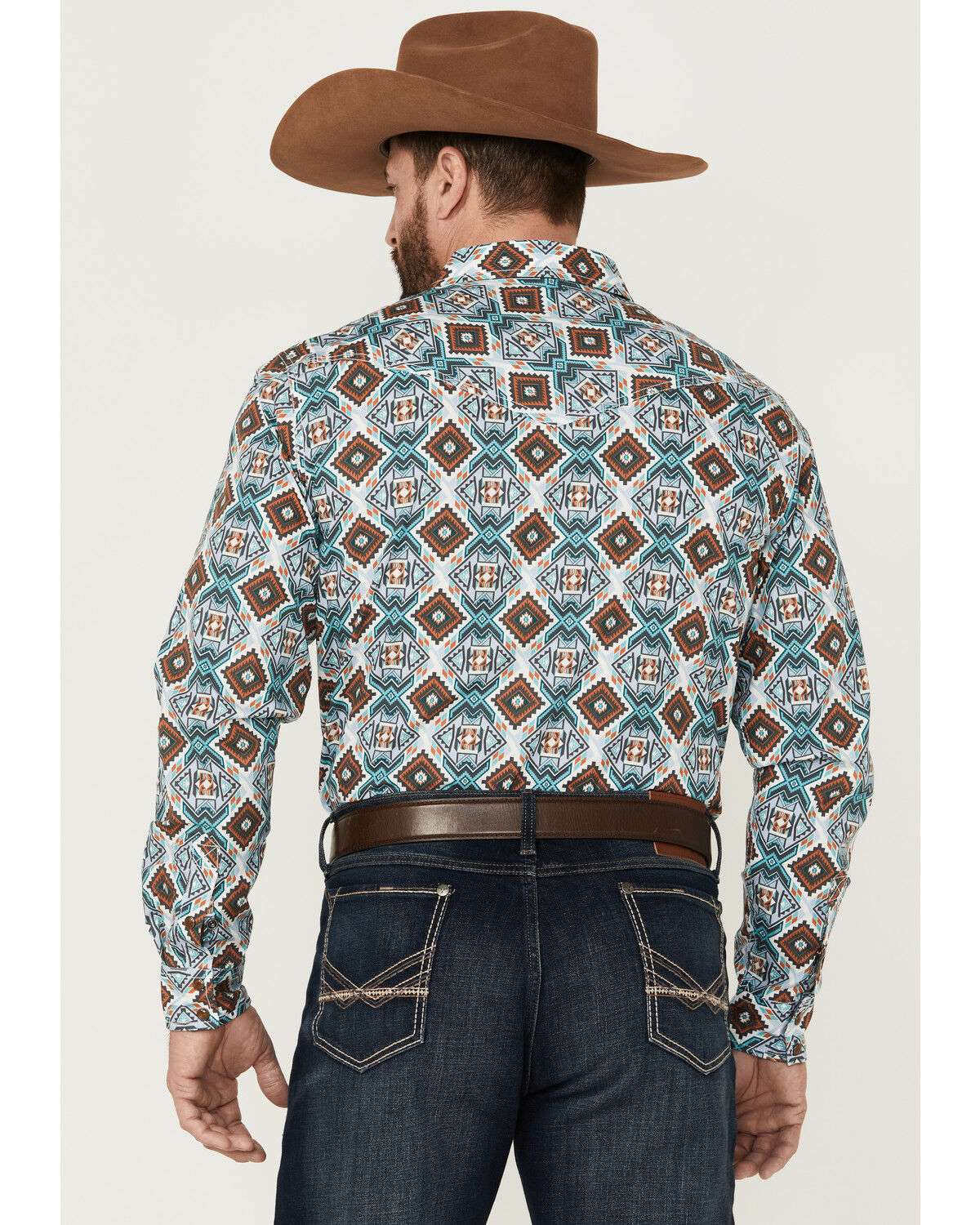Image #4 - Cody James Men's Great Plains Southwestern Print Long Sleeve Snap Western Shirt, Turquoise, hi-res