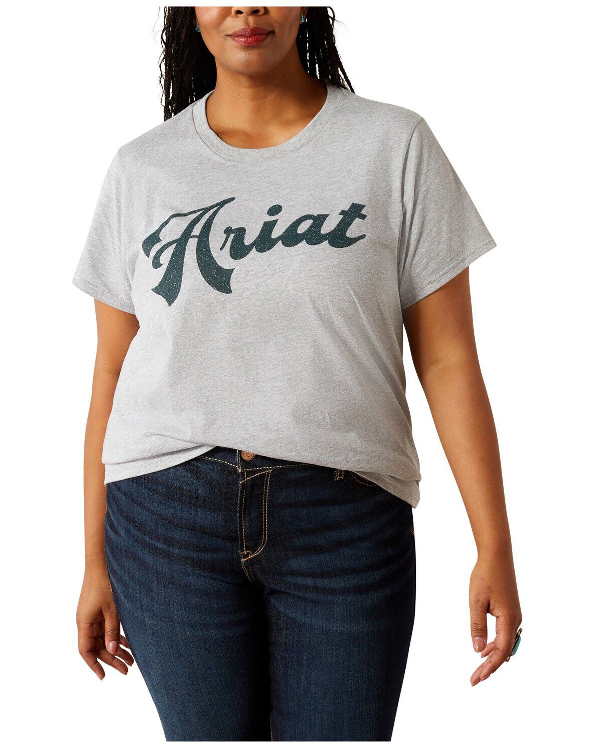 Image #1 - Ariat Women's Logo Old School Short Sleeve Graphic Tee - Plus, Grey, hi-res