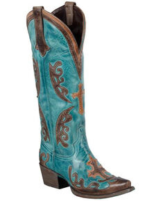 Lane Grace Cowgirl Boots - Snip Toe, Blue, hi-res