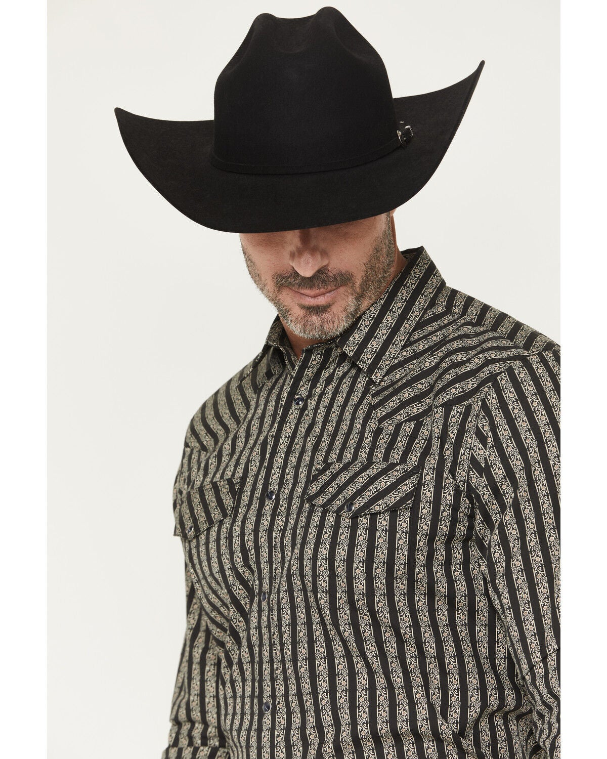 Image #2 - Gibson Trading Co Men's Da Club Floral Striped Long Sleeve Snap Western Shirt, Black, hi-res