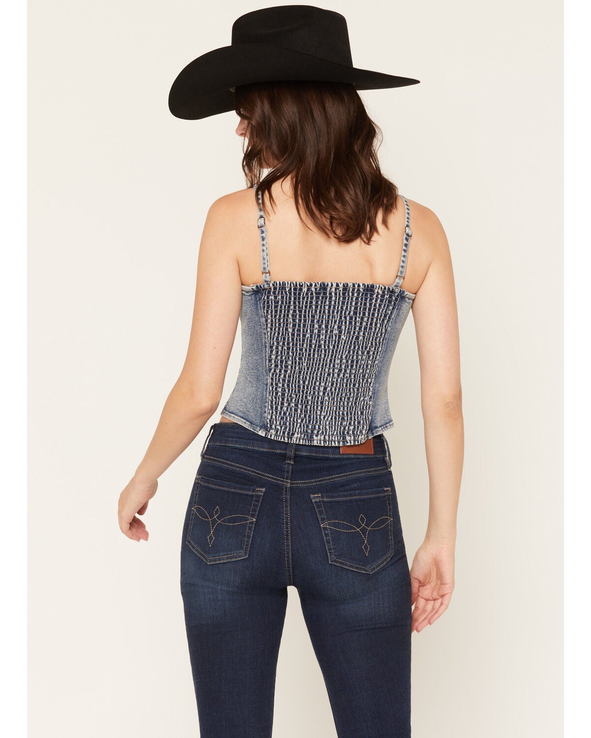 Image #4 - Blue B Women's Denim Embroidered Bustier, Medium Wash, hi-res