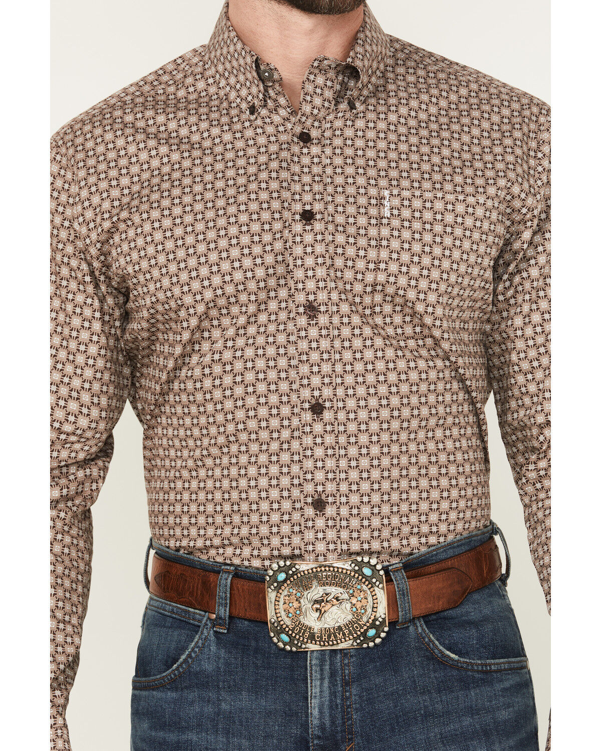 Image #3 - Cinch Men's Geo Print Long Sleeve Button-Down Western Shirt, Brown, hi-res
