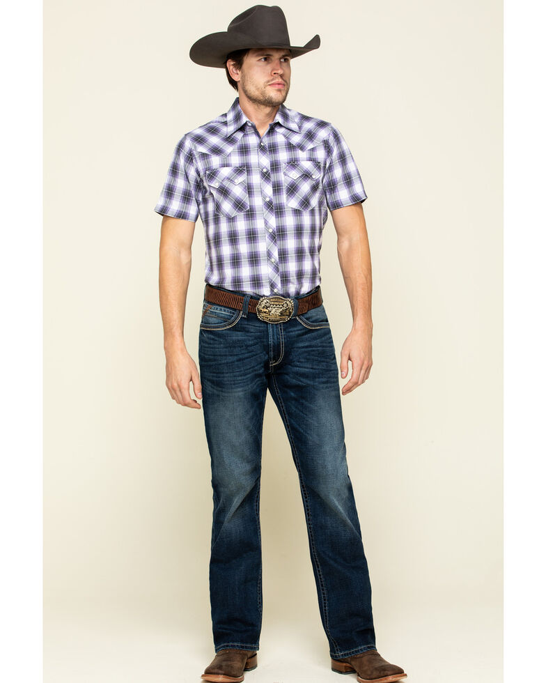 Wrangler Retro Men's Purple Small Plaid Short Sleeve Western Shirt , Purple, hi-res