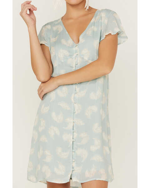 Image #2 - Stetson Women's Feather Print Button-Front Dress, Blue, hi-res