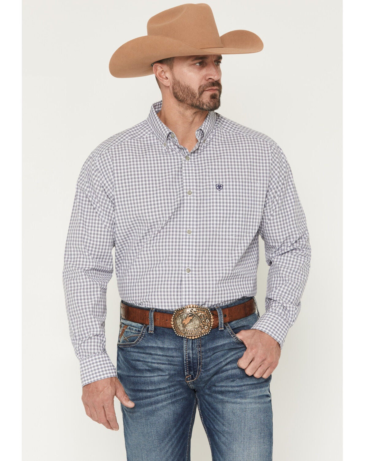 Ariat Men's Pro Series Blaire Plaid Print Long Sleeve Button-Down Western Shirt - Big, Grey, hi-res