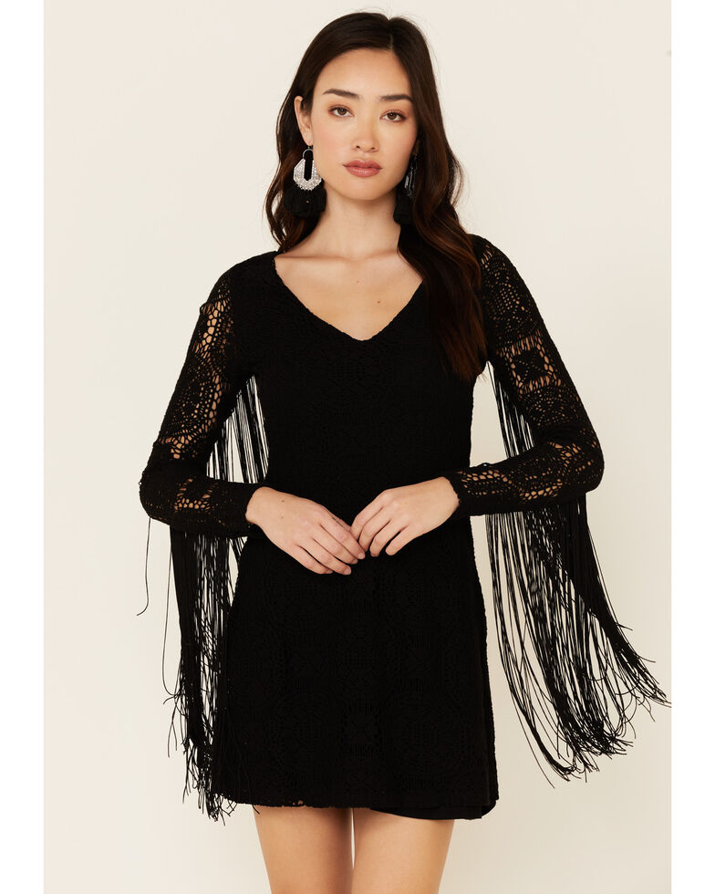 Idyllwind Women's Thunder Road Fringe Crochet Dress, Black, hi-res