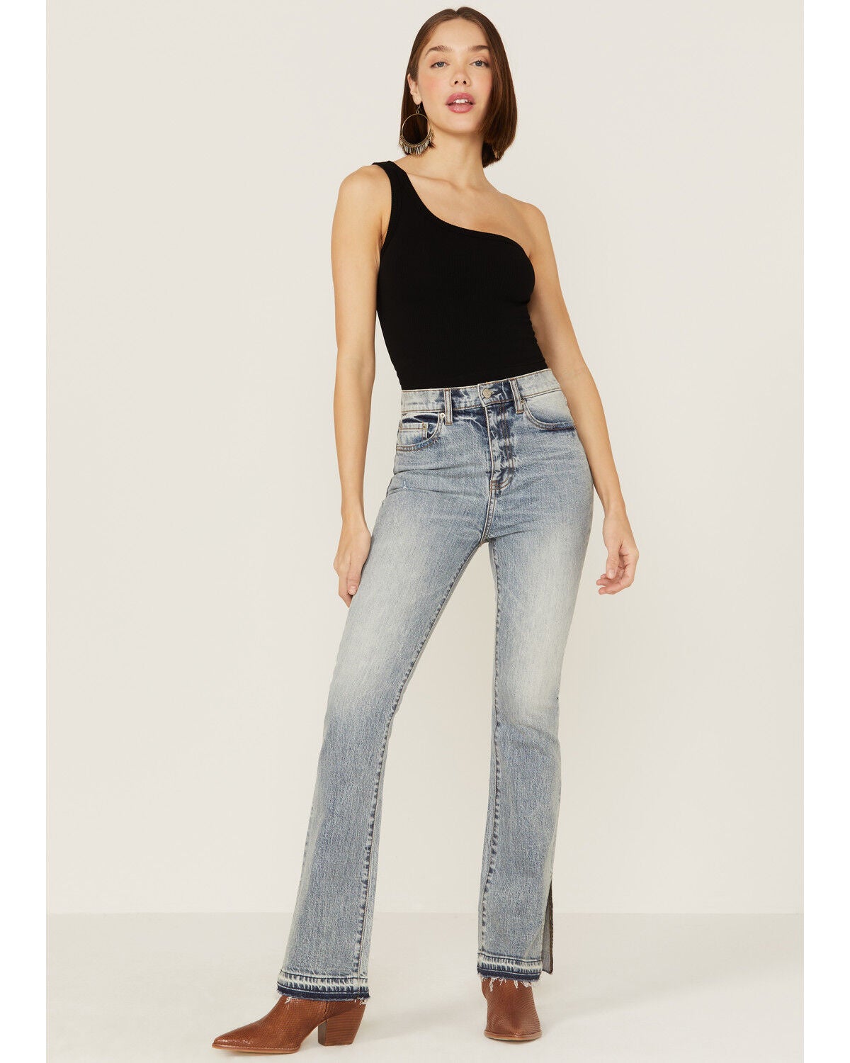 Daze Women's Acid Wash Go-Getter Flare Jeans, Blue, hi-res