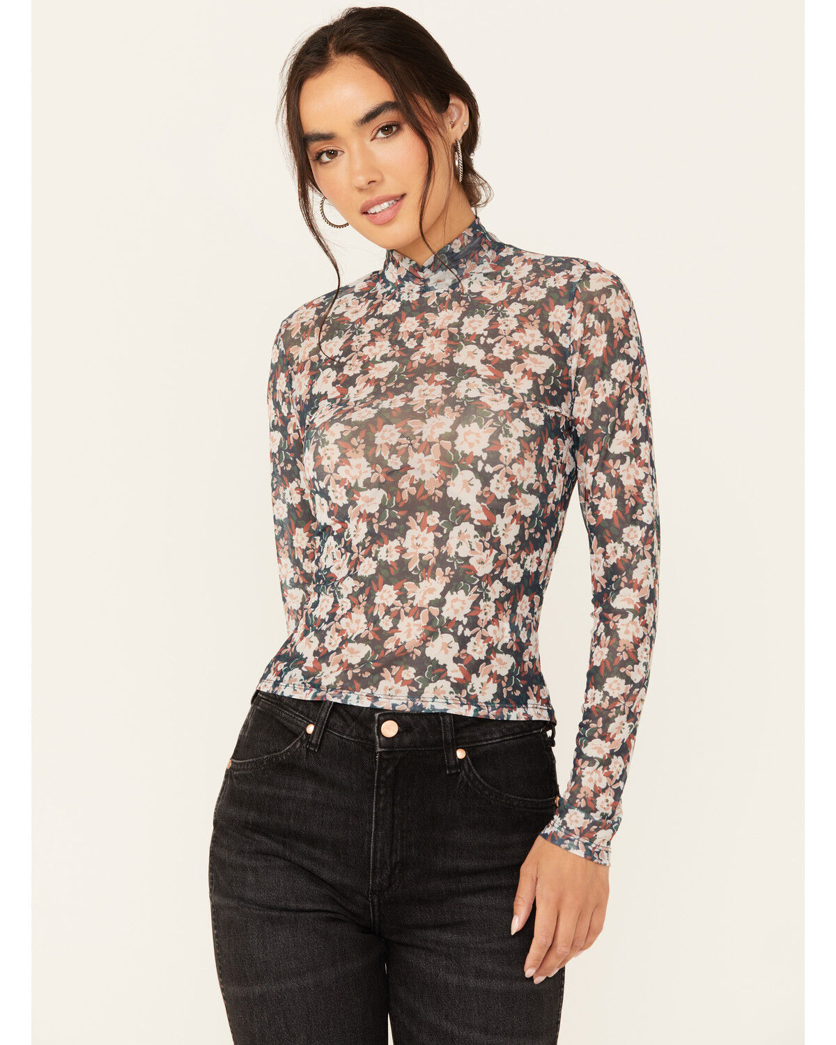 Image #1 - Sadie & Sage Women's Dreamchaser Mock Neck Long Sleeve Top, Navy, hi-res