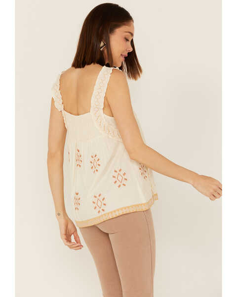 Image #4 - Miss Me Women's Southwestern Embroidered Ruffle Tank Top, Cream, hi-res