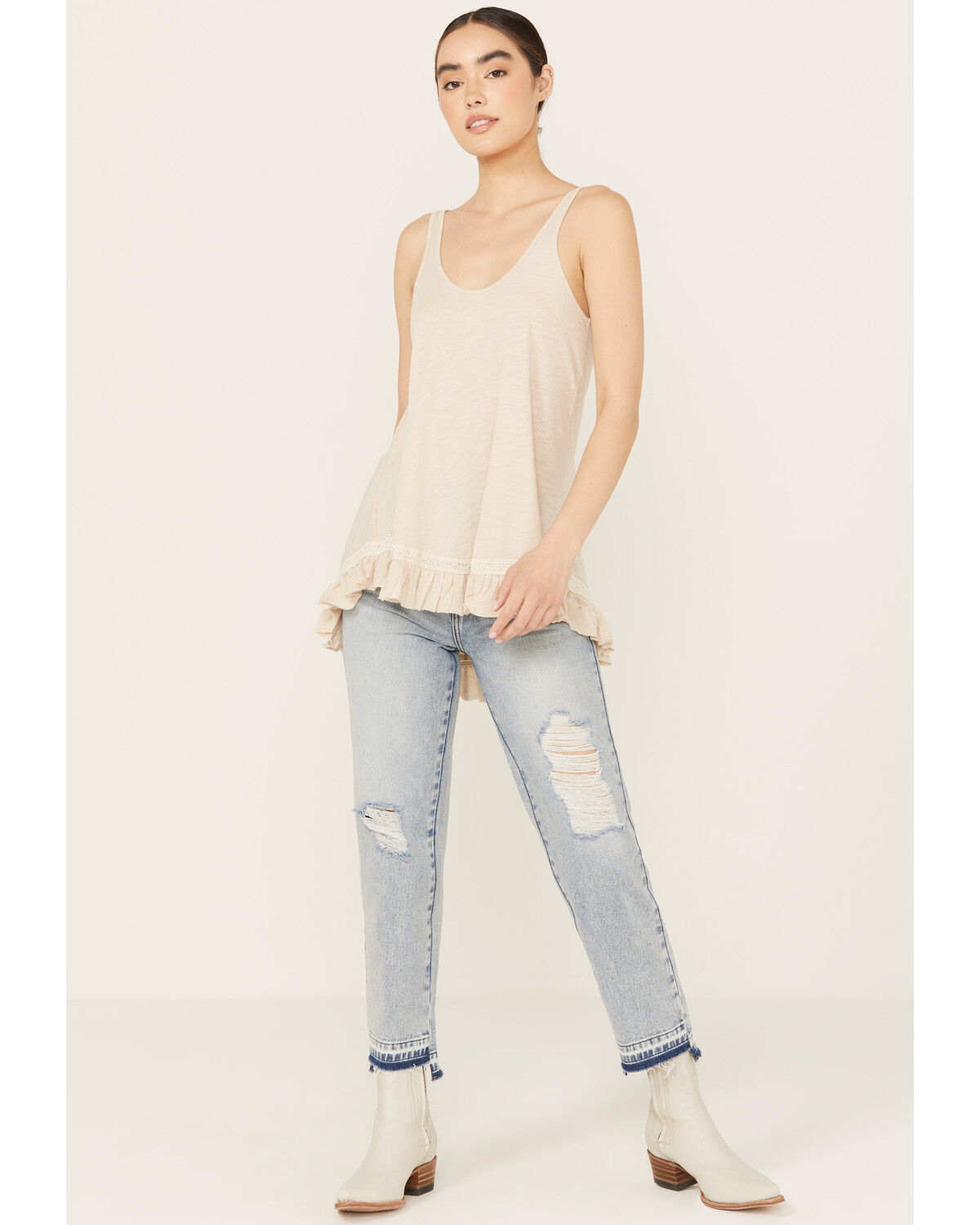 Image #1 - Angie Women's Ruffle Hem Tank Top, Ivory, hi-res