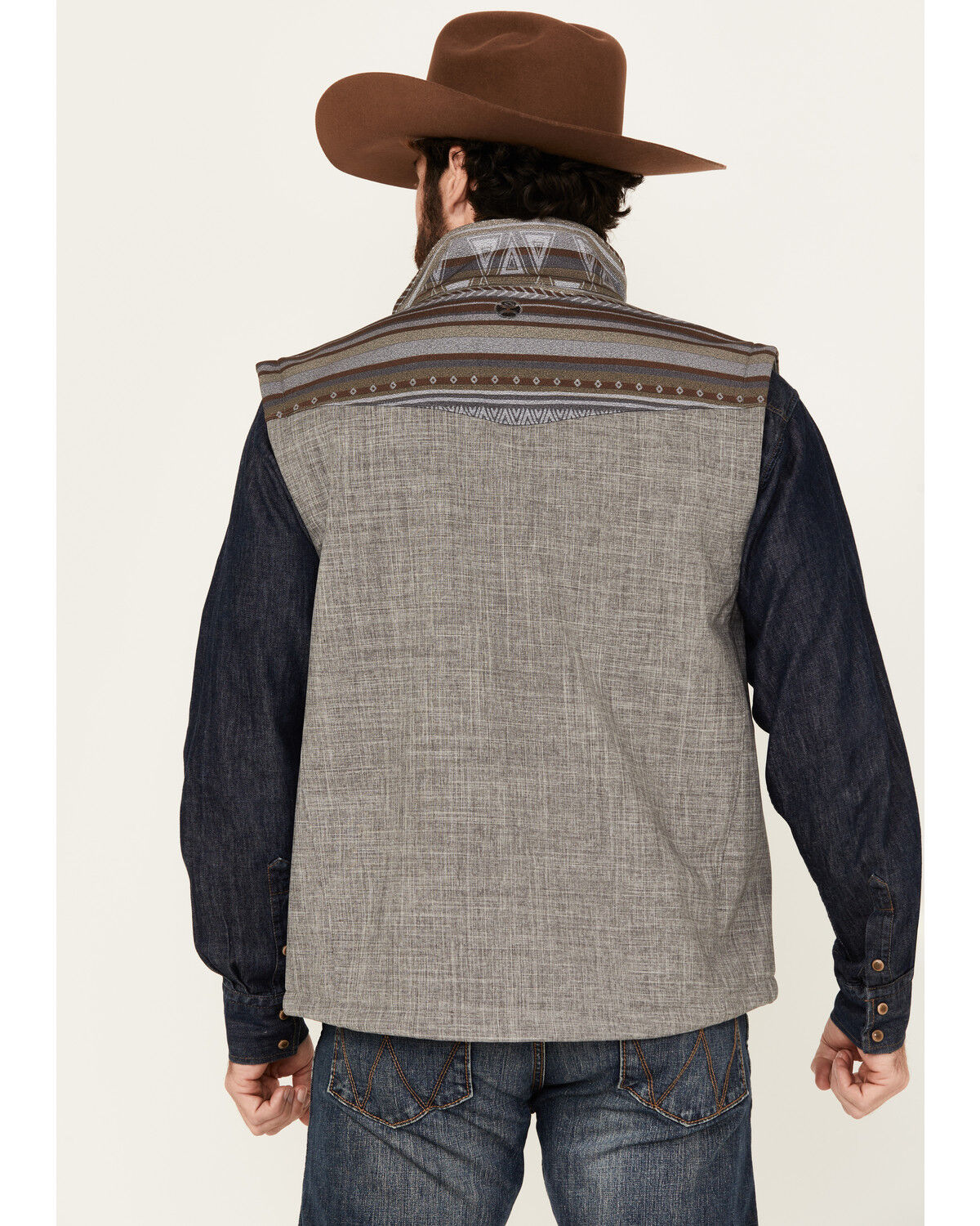 Image #4 - Hooey Men's Southwestern Print Yoke Softshell Vest, Grey, hi-res