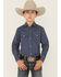 Image #1 - Ely Walker Boys' Geo Print Long Sleeve Snap Stretch Western Shirt, Navy, hi-res