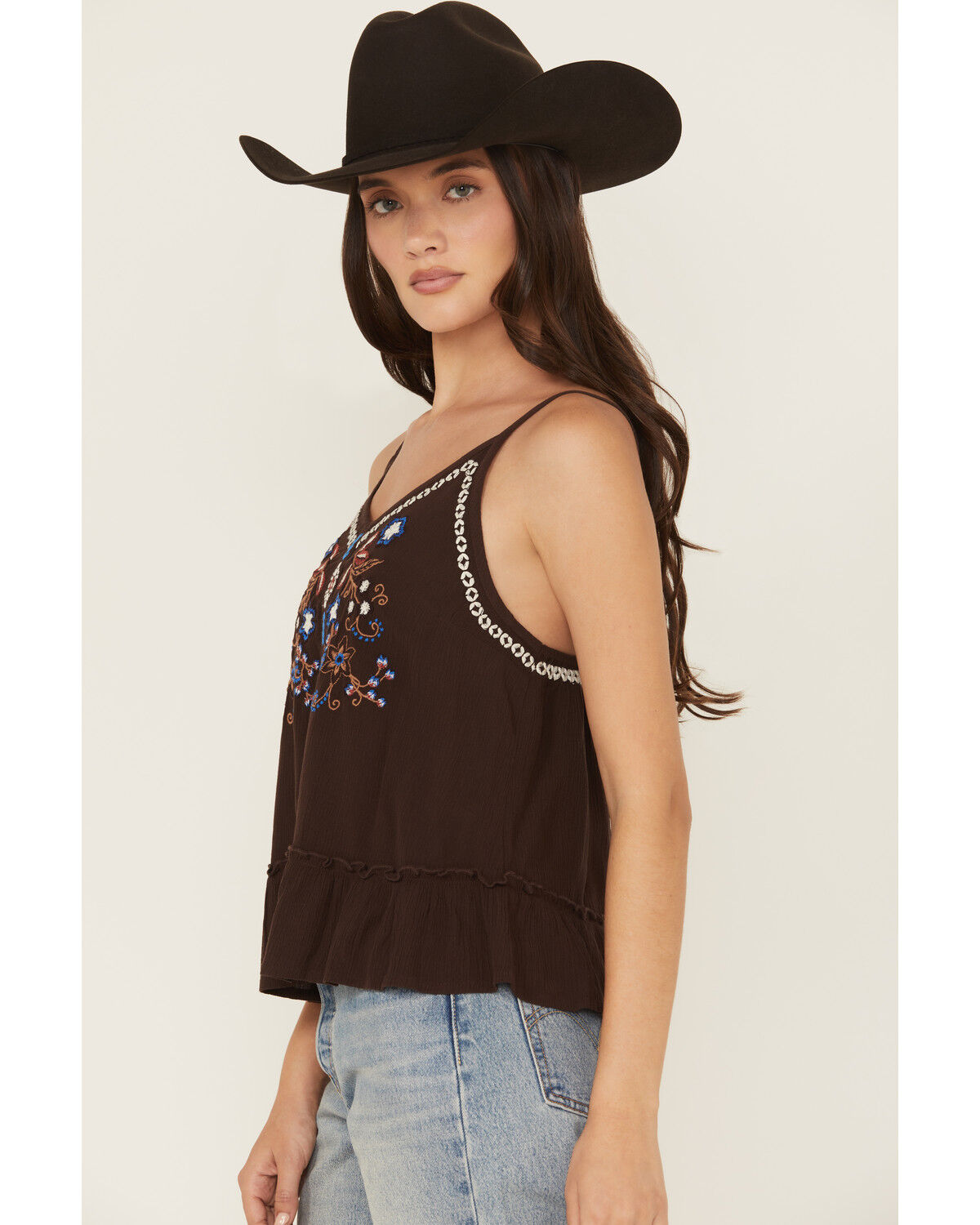 Image #2 - Shyanne Women's Embroidered Cami, Dark Brown, hi-res