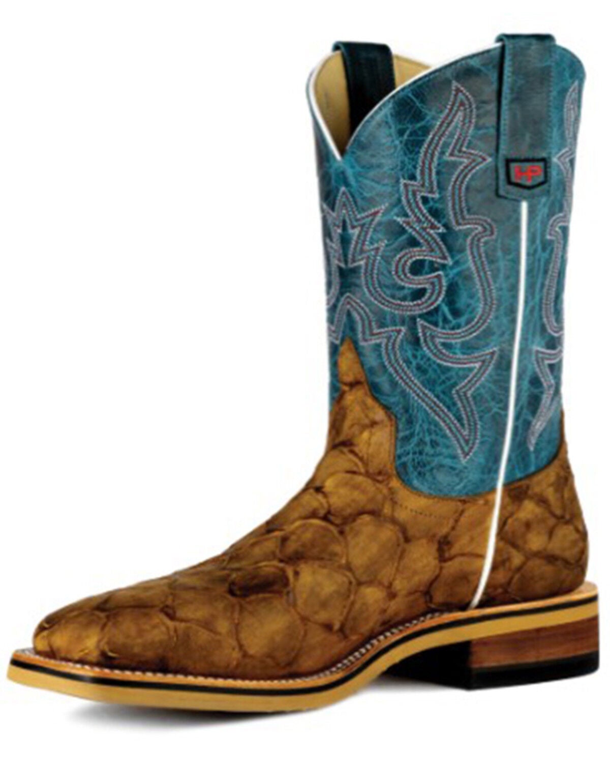 Horse Power Men's Fish Print Western Work Boots - Steel Toe, Honey, hi-res