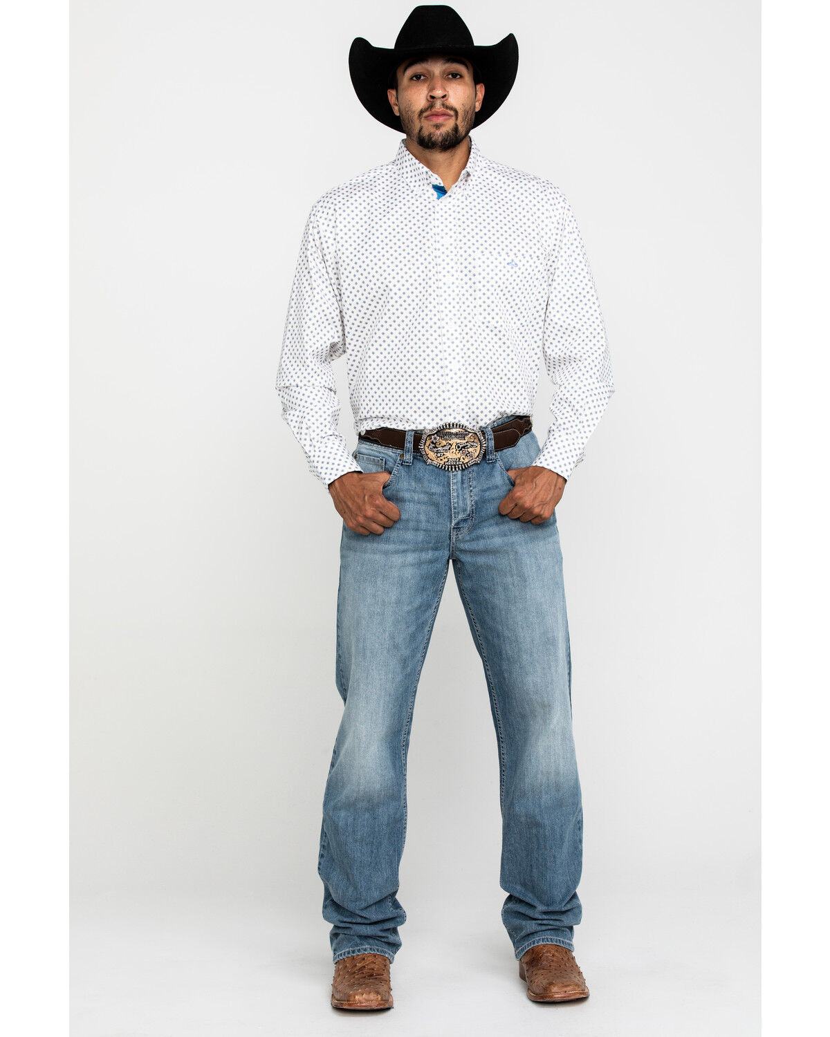 Image #6 - Resistol Men's White Stuart Geo Print Long Sleeve Western Shirt, White, hi-res