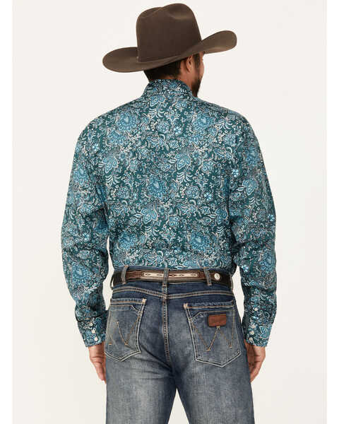 Image #4 - Stetson Men's Floral Print Long Sleeve Pearl Snap Western Shirt, Teal, hi-res