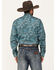 Image #4 - Stetson Men's Floral Print Long Sleeve Pearl Snap Western Shirt, Teal, hi-res
