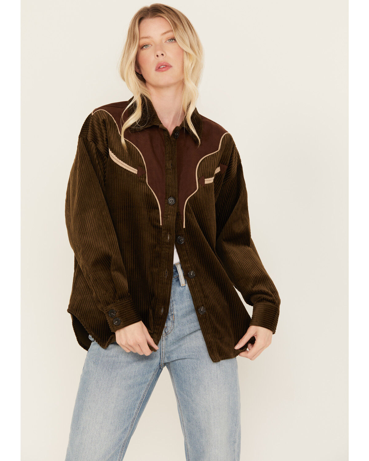Image #1 - Shyanne Women's Corduroy Western Shacket, Forest Green, hi-res