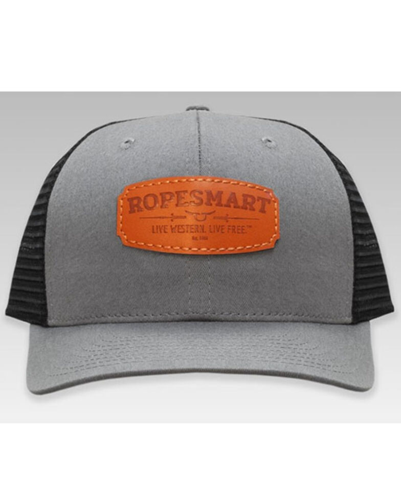 Ropesmart Men's Light Grey Leather Logo Patch Mesh-Back Ball Cap , Grey, hi-res