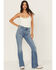 Image #1 - Idyllwind Women's Legend Medium Wash High Rise Rhinestone Studded Bootcut Super Stretch Denim Jeans, Medium Wash, hi-res