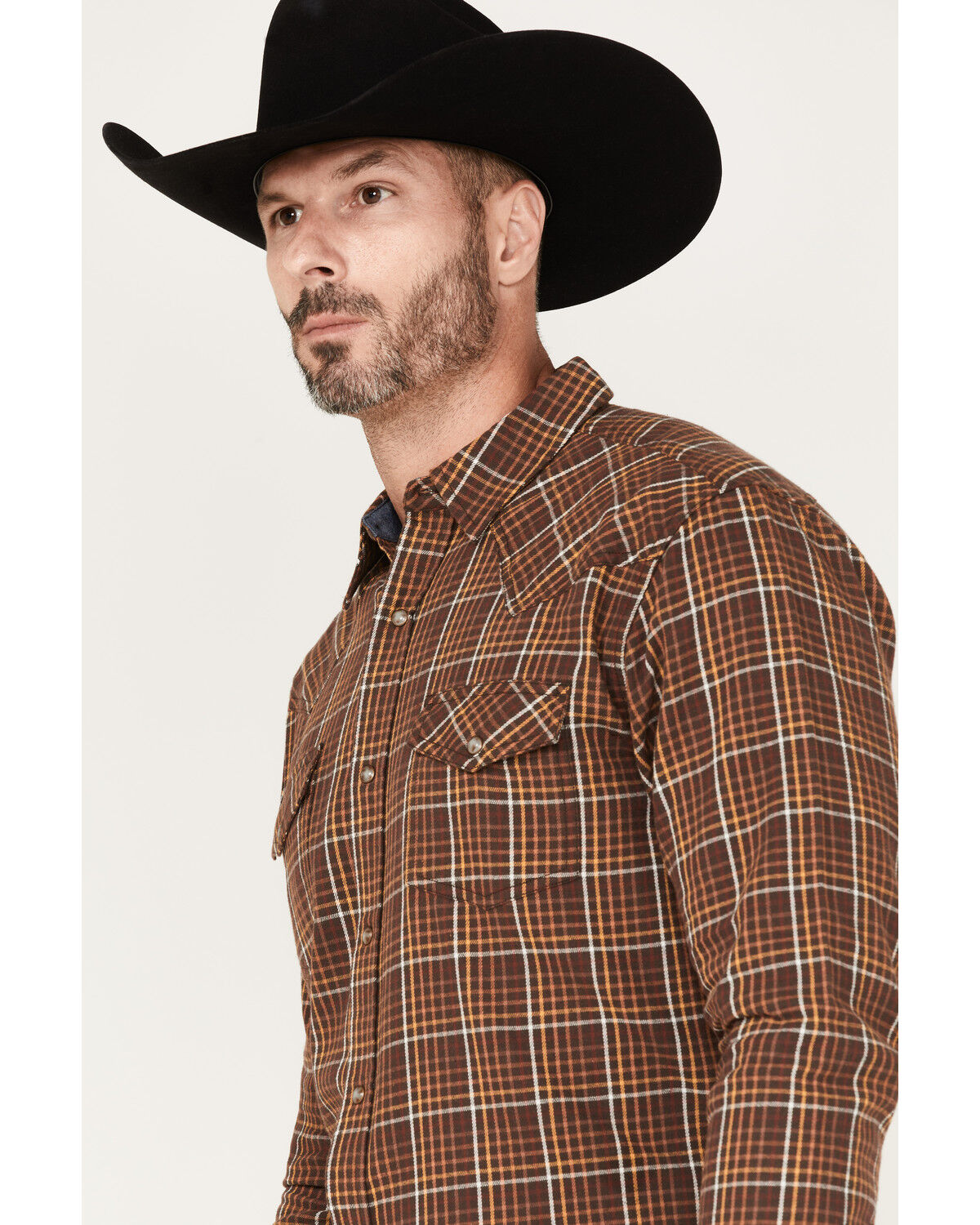 Image #2 - Cody James Men's Rusty Nail Plaid Print Long Sleeve Snap Western Flannel Shirt, Rust Copper, hi-res